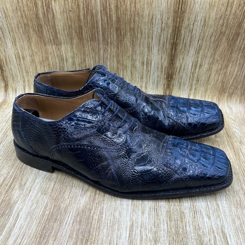 David Eden Oxford Shoes Men's Size 15 Blue Genuine Crocodile Hornback Ostrich